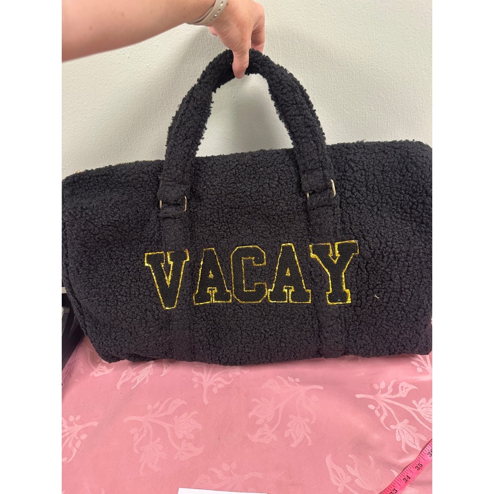Simply Southern VACAY Sherpa Duffle Bag Black‎ Gold Varsity Letter Travel